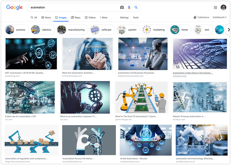 Google image search for automation